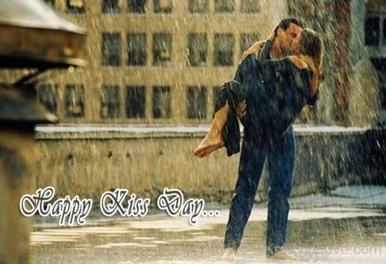 Happy Kiss Day Couple In Rain
