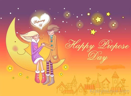 Happy Propose Day Couple,Moon And Stars